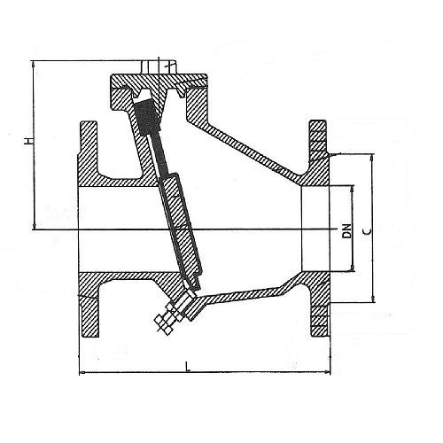 Клапан обратный Abra D-023 Ду350 Ру10 фланцевый для канализации, поворотный, уплотнение NBR, корпус - чугун GGG55