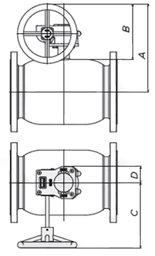 Краны шаровые ALSO КШ.Ф.Р-02 Ду300-500 Ру16/25 стандартнопроходные, присоединение - фланцевое, корпус - сталь 09Г2С, уплотнение - PTFE, управление - редуктор