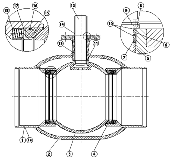Материалы Крана Broen Ballomax газовый Ду400 Ру25/12 под приварку с ISO-фланцем, Траб=-40/+80 под привод и редуктор