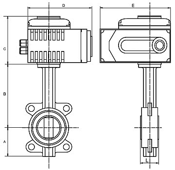 Затвор дисковый поворотный Tecofi VPI4448 Ду200 Ру16 с электроприводом DN.RU-030 220В (4-20 мА)