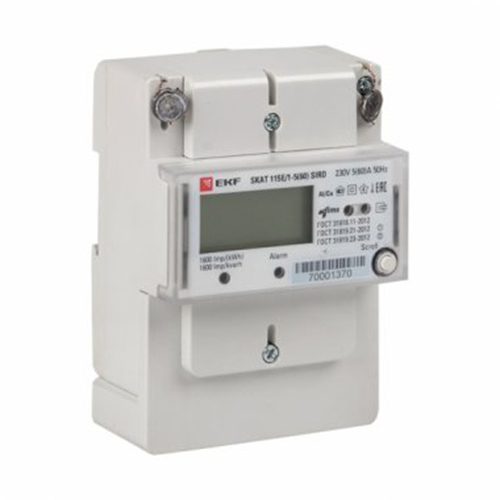 Счетчик электроэнергии однофазный EKF SKAT 115E/1-5(60) SIRD 2 тарифа МСК+2, многотарифный, ЖКИ, встроенный шунт, оптический порт, RS-485, на DIN-рейку