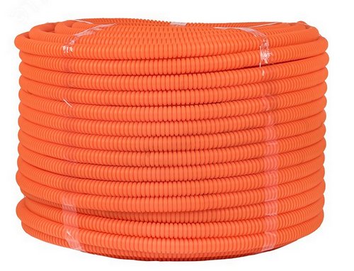 Трубы гофрированные EKF Plast Дн16-63 L20-100 легкие с протяжкой, внешние диаметры 16-63 мм, материал - ПНД, бухты 20-100 м, цвет оранжевый