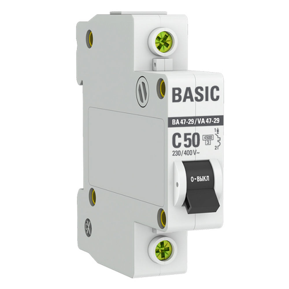 Автоматический выключатель однополюсный EKF Basic ВА47-29 1P 50А (C) 4.5kА, сила тока 50 А, тип расцепления C, отключающая способность 4.5 kА
