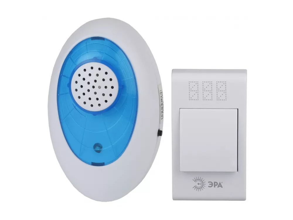 Звонок беспроводной ЭРА A01 способ монтажа открытый, с кнопкой, аналоговый, IP20, бело-голубого