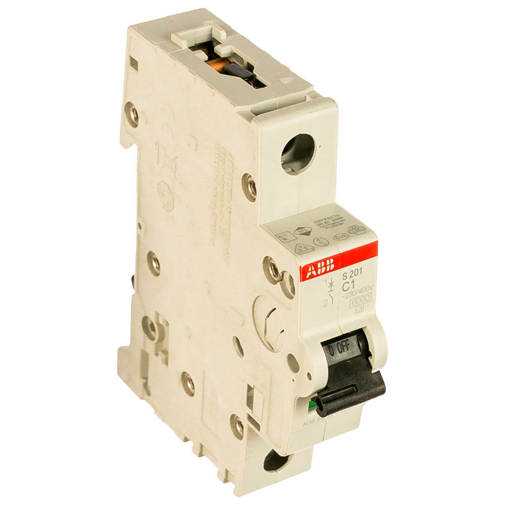 Автоматический выключатель однополюсный ABB S201 1P 1А (С) 6kА, сила тока 1 А, тип расцепления C, отключающая способность 6 kА