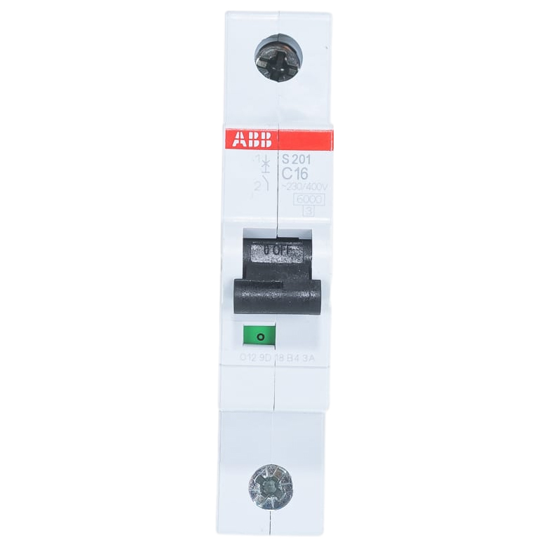 Автоматический выключатель однополюсный ABB S201 1P 16A (C) 6kA, сила тока 16 А, тип расцепления C, отключающая способность 6 kА
