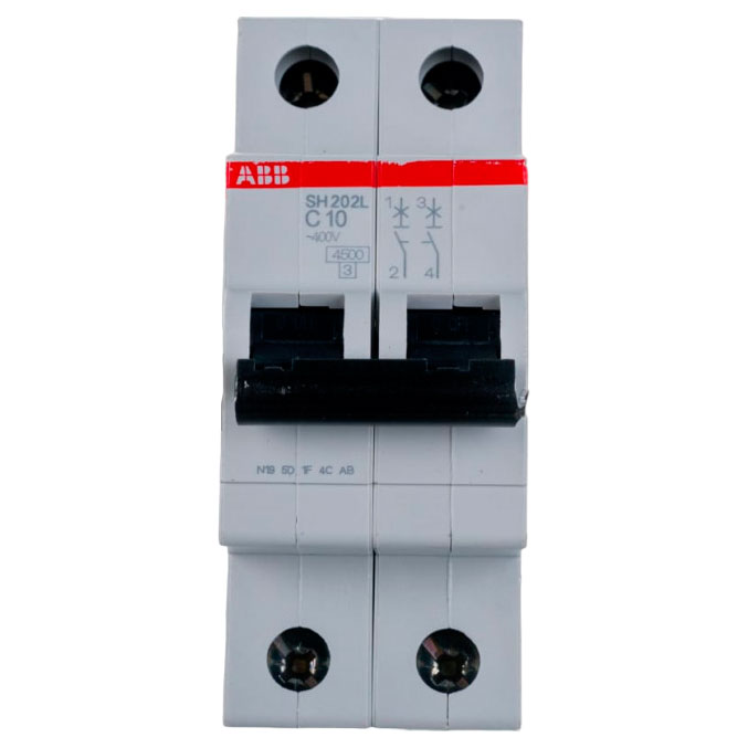 Автоматический выключатель двухполюсный ABB SH202L 2P 10А (С) 4.5kА, сила тока 10 А, тип расцепления C, отключающая способность 4.5 kА