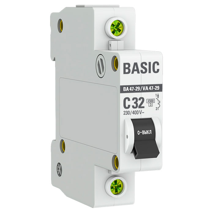 Автоматический выключатель однополюсный EKF Basic ВА47-29 1P 32А (С) 4.5kА, сила тока 32 А, тип расцепления С, отключающая способность 4.5 kА