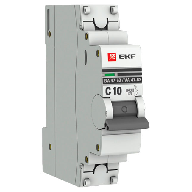 Автоматический выключатель однополюсный EKF PROxima ВА47-63 1P 10А (С) 6kА, сила тока 10 А, тип расцепления C, отключающая способность 6 kА