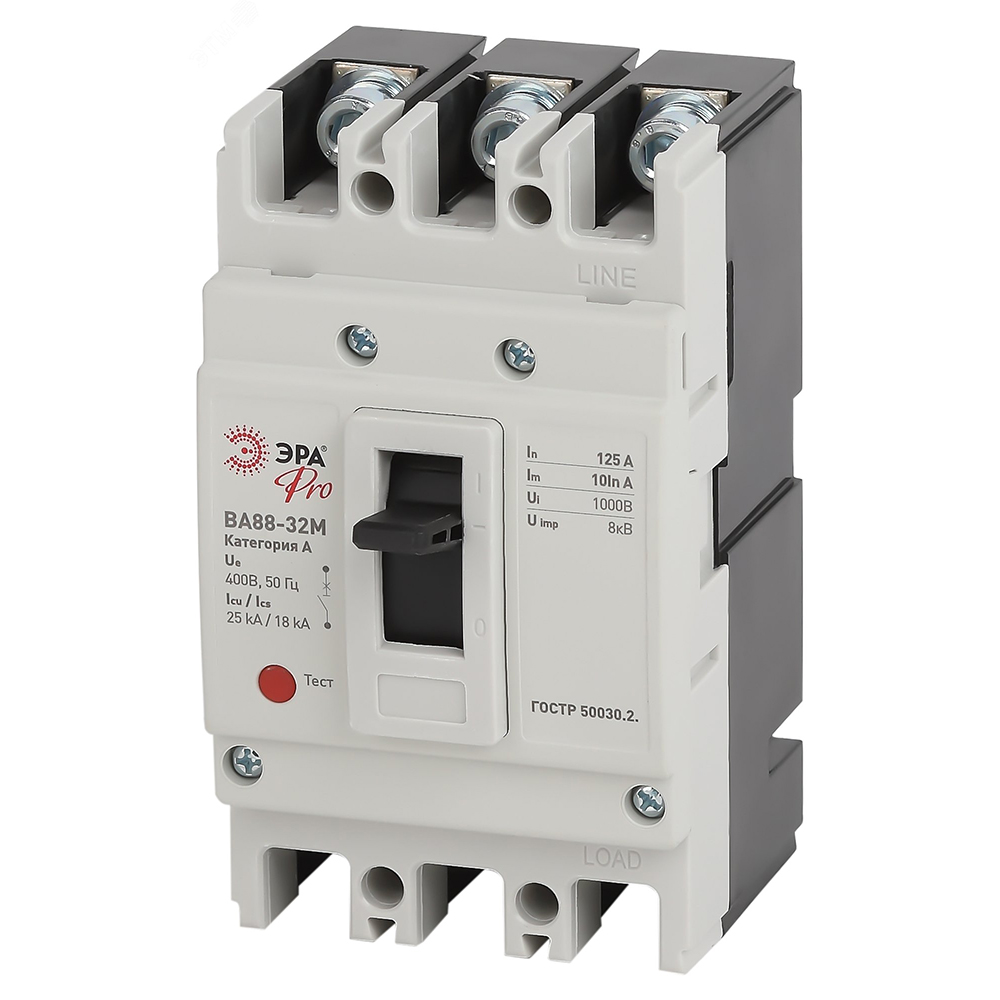 Автоматический выключатель трехполюсный ЭРА SVA ВА88-32М 3P 100 А, сила тока 100 А, отключающая способность 25 kА