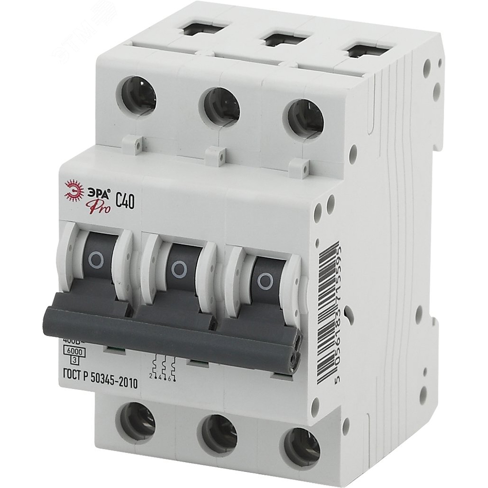 Автоматический выключатель трехполюсный ЭРА PRO ВА47-63 3P (C) 40 А, сила тока 40 А, отключающая способность 6 kА, тип расцепителя C