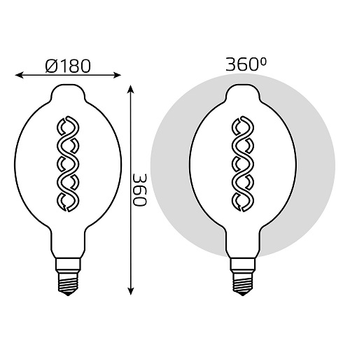 Лампа светодиодная Gauss Black Filament BT180 E27 оригинальная 180 мм мощность - 8 Вт, цоколь - E27, световой поток - 620 Лм, цветовая температура - 2400 °К, цвет колбы - желтый, цвет свечения - теплый белый, форма - оригинальная