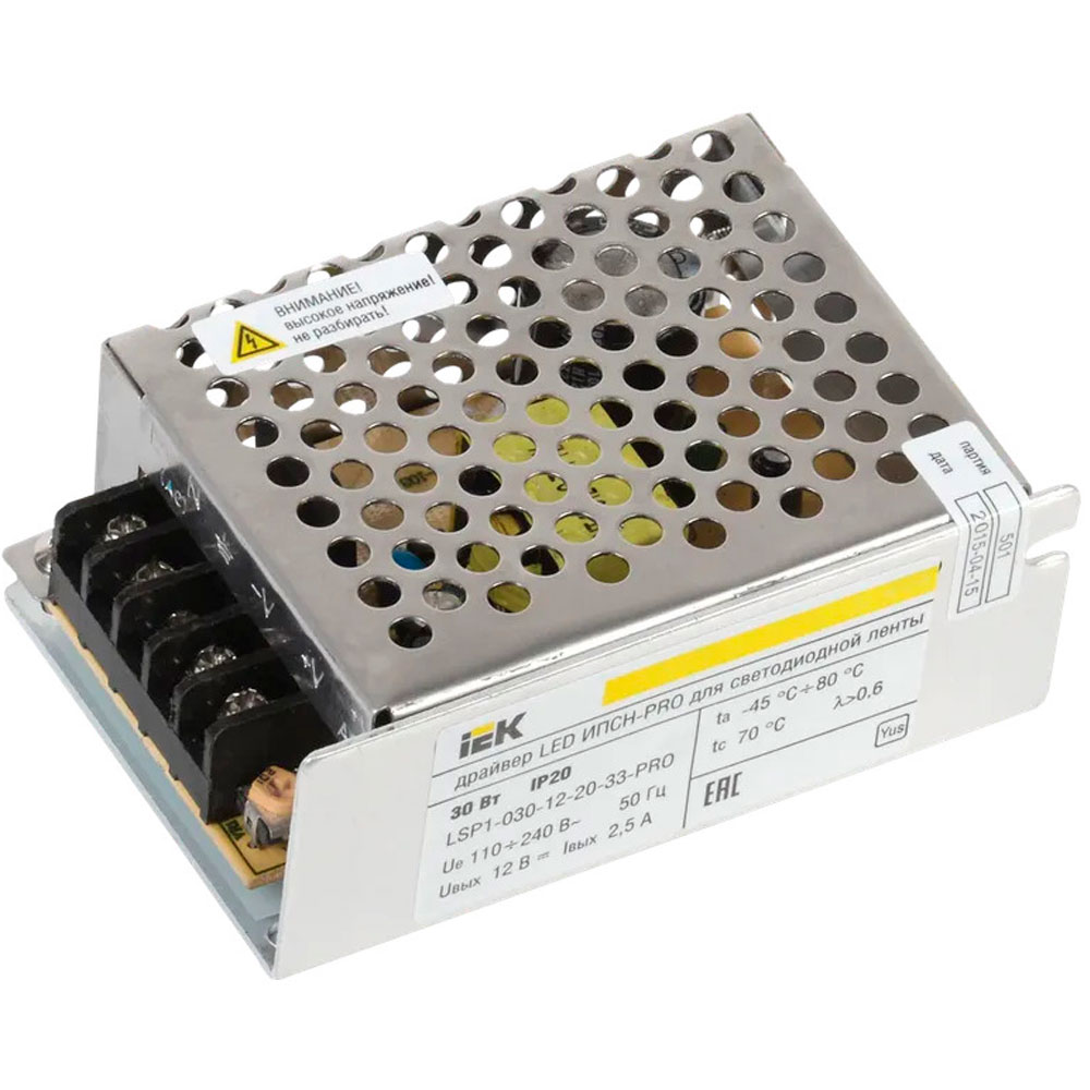 Драйвер светодиодный IEK ИПСН-PRO 30 Вт, 2.5 А, IP20, 12 В, цвет – серебристый