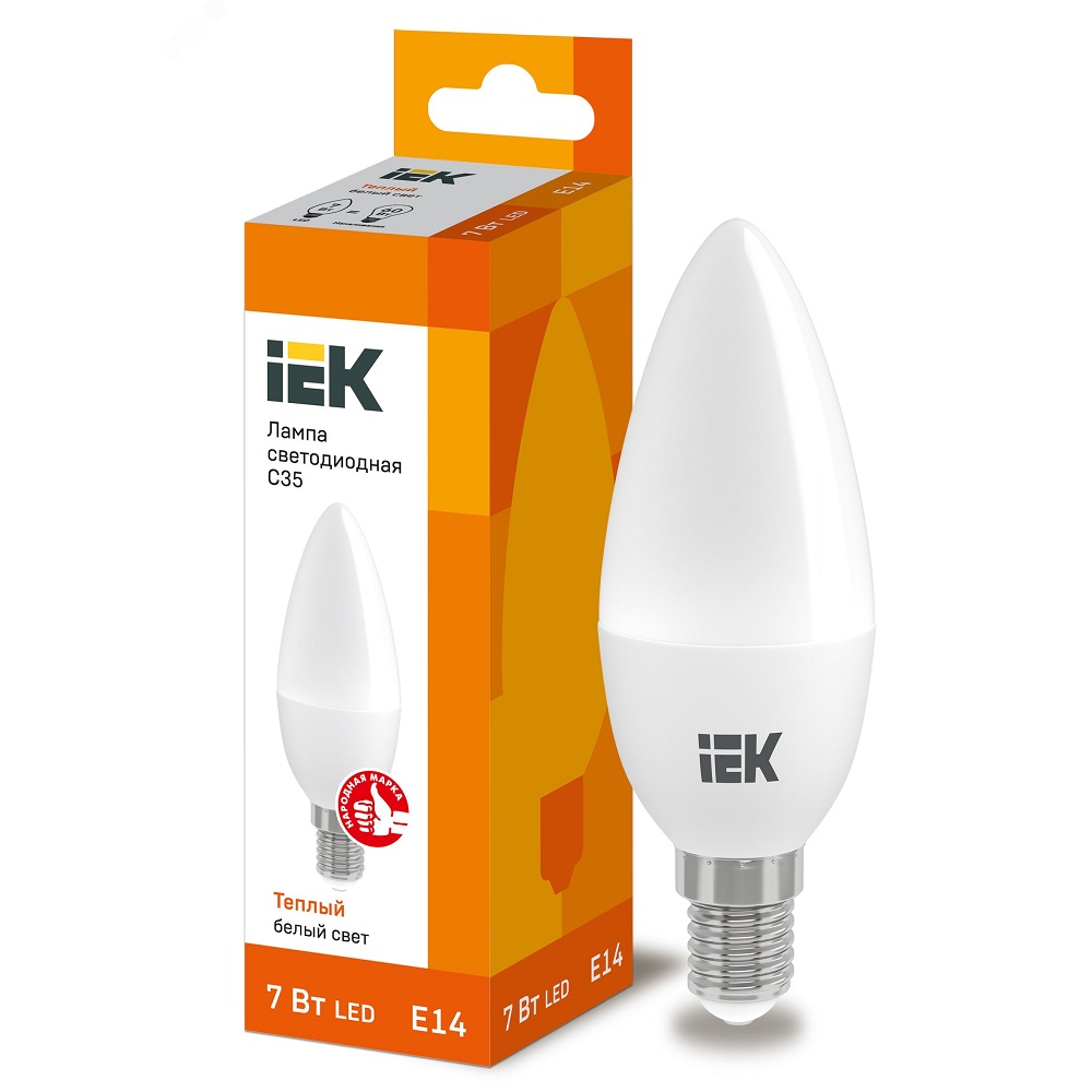 Лампа светодиодная IEK LLE-C35 9 Вт, цоколь - E27, световой поток - 810 Лм,  цветовая температура - 3000 К,  цвет свечения - теплый,  форма - свеча
