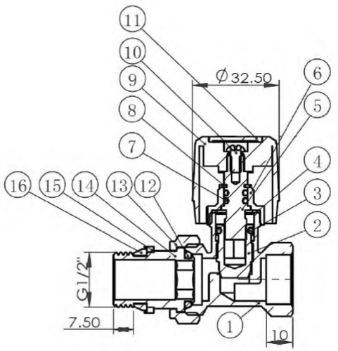 Клапаны термостатические IVANCI IVC.103001 1/2″-3/4″ Ду15-20 Ру10 ручные, прямые, для радиаторов, со стопорным кольцом, внутренняя / наружная резьба, корпус - латунь