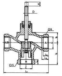 Чертеж Клапан регулирующий RV-102 Ду50 с резьбой и приводом PTN 