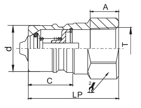 Муфта быстроразъемное соединение LSQ нипель-S1-PF-M22x1.5 3/4″ Ду22 Ру275 стальная, уплотнение - NBR, присоединение - резьба M22x1.5