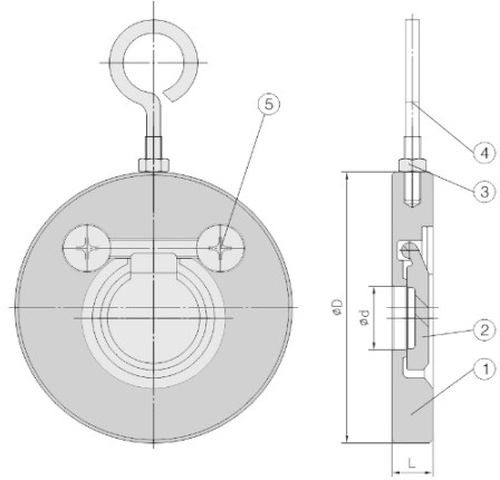 Клапан обратный Newkey NK-CSD Ду100 Ру40, межфланцевый, хлопушка, корпус - нержавеющая сталь AISI304(CF8)