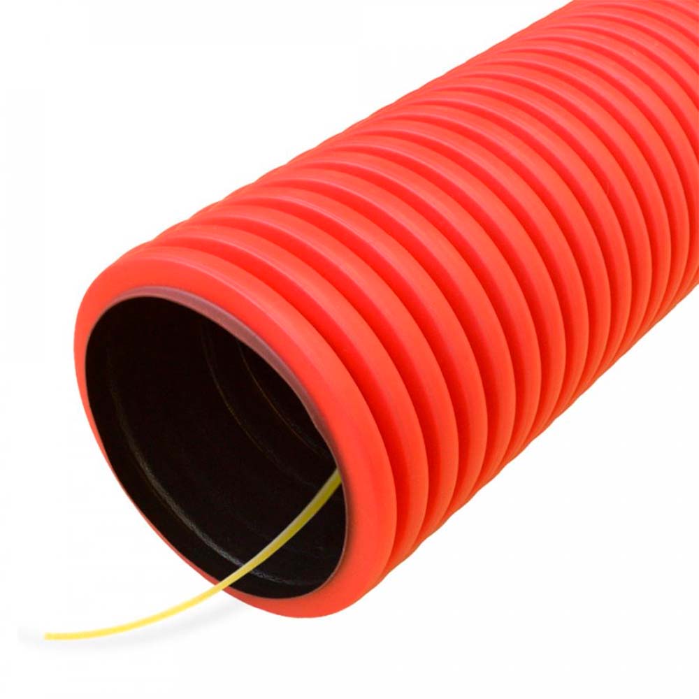Труба гофрированная Промрукав Дн75 L50 двустенная гибкая с протяжкой, SN16, внешний диаметр 75 мм материал - ПНД, бухта 50 м, цвет красный