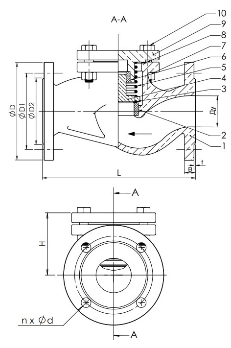 Клапан обратный подъемный Tecofi CS3240 Ду250 Ру16 фланцевый, корпус — чугун