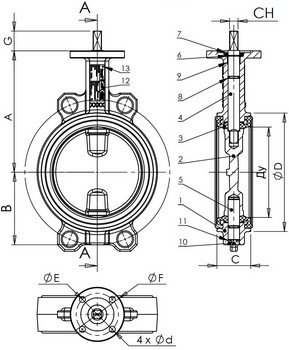 Затвор дисковый поворотный Tecofi VPI 4448 Ду125 Ру16 с электроприводом ГЗ-ОФ-70/5,5М, 380В