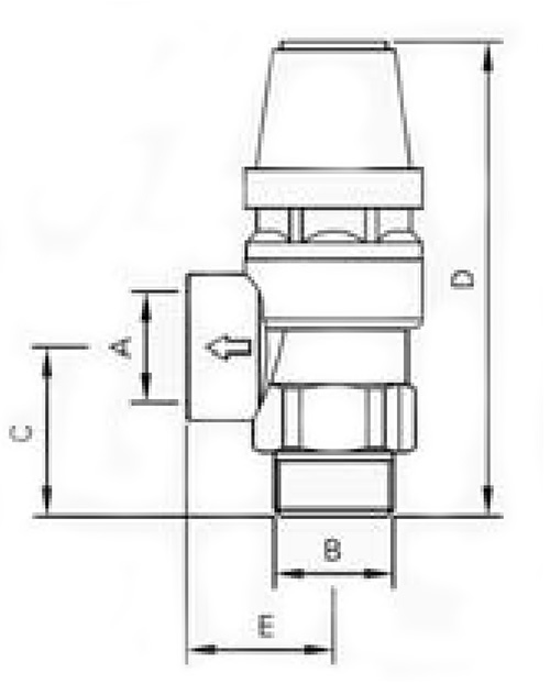Клапан предохранительный EUROS ST618603 1/2″ Ду15 Ру10 угловой, внутренняя резьба, настройка срабатывания 1,5 бара