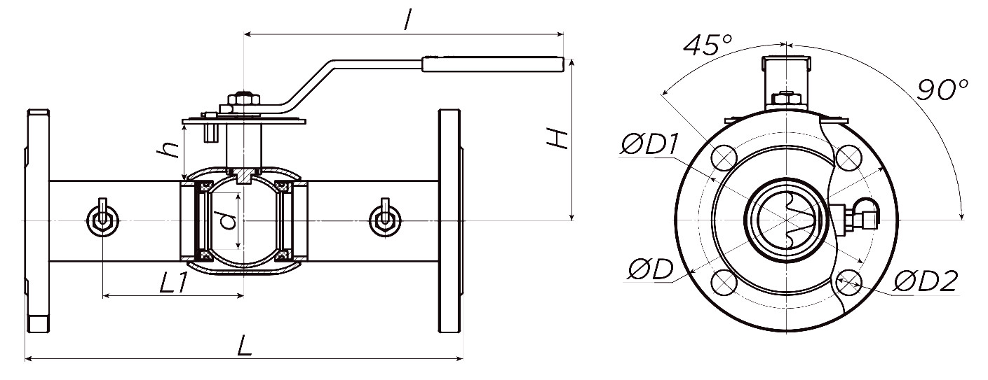 Кран шаровой ALSO КШ.Ф.BV.M.065.16-01 Ду65 Ру16 стандартнопроходной, присоединение - фланцевое, корпус - сталь 20, уплотнение - PTFE, управление - ручка-рычаг