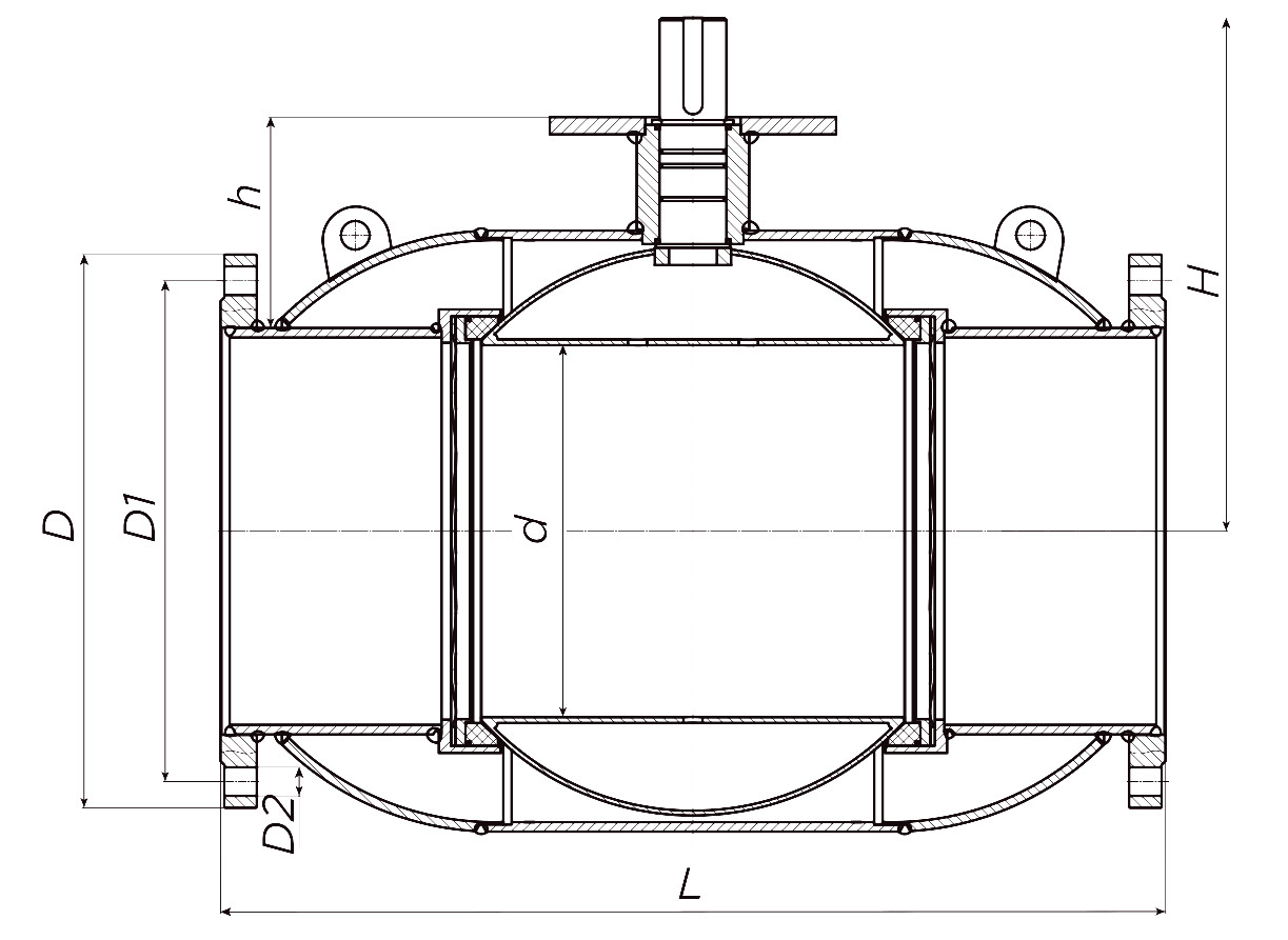 Кран шаровой ALSO КШ.Ф.П.Р.400.16-01 Ду400 Ру16 полнопроходной, присоединение - фланцевое, корпус - сталь 20, уплотнение - PTFE, под редуктор/привод