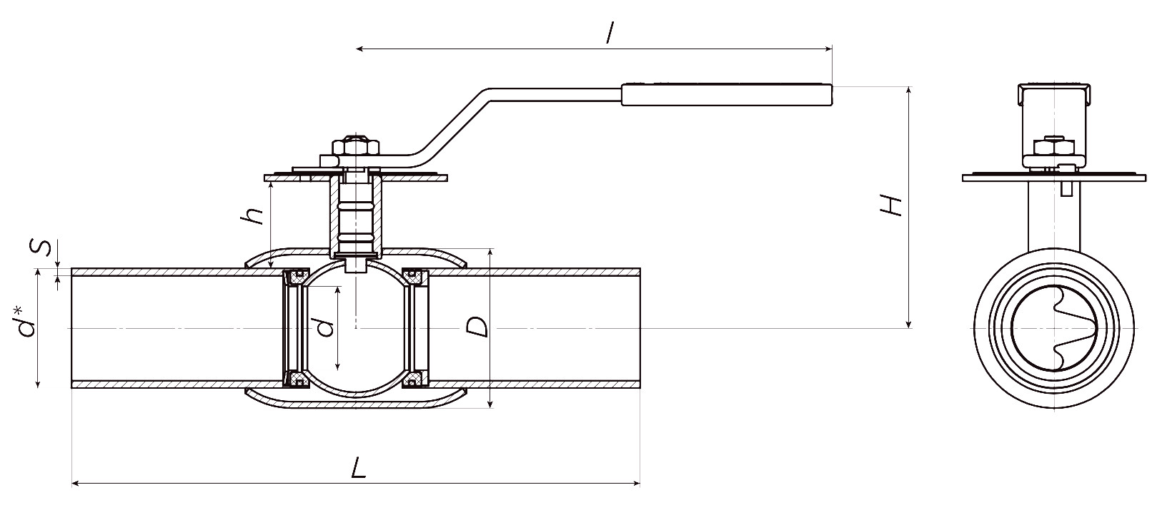 Кран шаровой ALSO КШ.П.BV.020.40-02 Ду20 Ру40 стандартнопроходной, присоединение - под приварку, корпус - сталь 09Г2С, уплотнение - PTFE, управление - ручка-рычаг