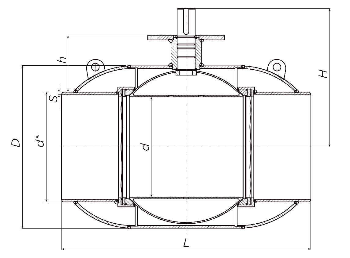 Кран шаровой ALSO КШ.П.П.GAS.500.16-01 Ду500 Ру16 полнопроходной, присоединение - под приварку, корпус - сталь 20, уплотнение - PTFE, под редуктор/привод