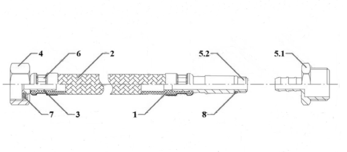 Гибкая подводка для воды AQUALINE Ру10 со стальной накидной гайкой 1/2″ и латунным штуцером с резьбой 1/2″, корпус - нержавеющая оплетка, длина - 0.3м, гайка-штуцер, резьба внутренняя-наружная