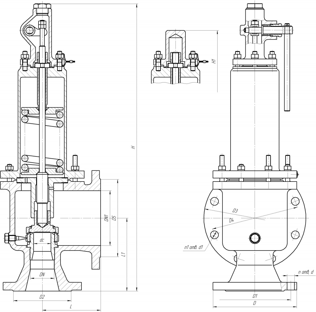 Клапан предохранительный Арма-Пром 17с25нж Ду25x40 Ру40 пружинный угловой, корпус - сталь, тип присоединения - фланцевое, с настройкой диапазона давления 4-8 Мпа, Pcp = 5.2бар