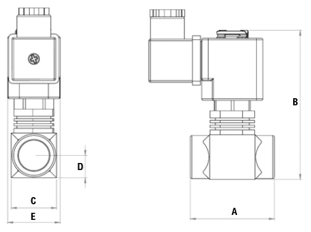 Схема подключения Клапан электромагнитный АСТА ЭСК 275 3/8″ Ду10 проходное сечение 7 мм Ру5 НЗ прямого действия латунный, уплотнение плунжера - Viton, 24 В
