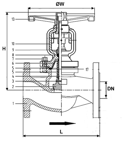 Клапан запорный сильфонный АСТА В333 Ду80 Ру40, стальной, фланцевый, уплотнение - METAL-METAL, Tмакс=400°С