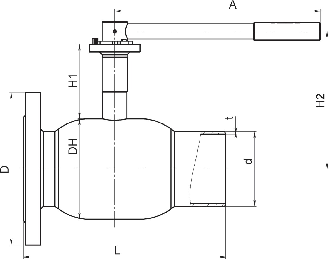 Краны шаровые Broen Ballomax-КШТ61.104.A/Б.25 Ду125-250 Ру25 стандартнопроходные с плавающим шаром, с ISO фланцем, корпус - сталь, уплотнение - EPDM, сварка / фланец, ручка-рычаг/без управления