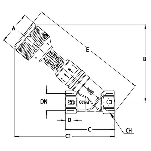 Клапан балансировочный Cimberio 727L 1/2″ Ду15 Ру20 ручной, Kvs=1,28 внутренняя резьба, без измерительных ниппелей, корпус - латунь CR 
