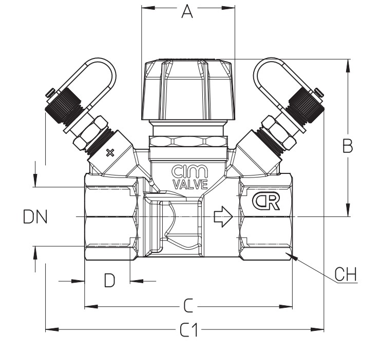 Клапаны балансировочные Cimberio 788ОТ Ду15-25 Ру25 ручные Kvs=1,7 внутренняя резьба, с преднастройкой, корпус - латунь OT