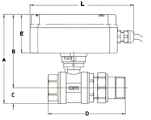 Кран шаровой Cimberio CIM 703 3/4″ Ду20 Py64 ВР-НР с разъемным соединением, полнопроходной, управление электропривод 230В, корпус - латунь