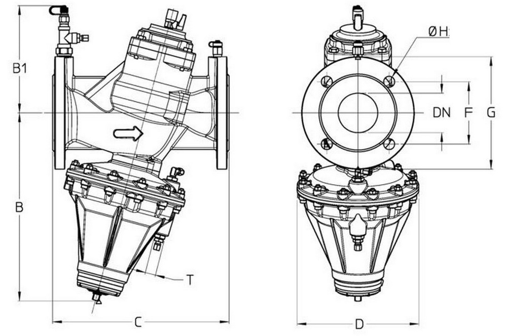 Клапан балансировочный Cimberio Cim 3767BLP Ду100 Ру16 корпус - чугун EN GJL 250, уплотнение - EPDM, присоединение - фланцевое