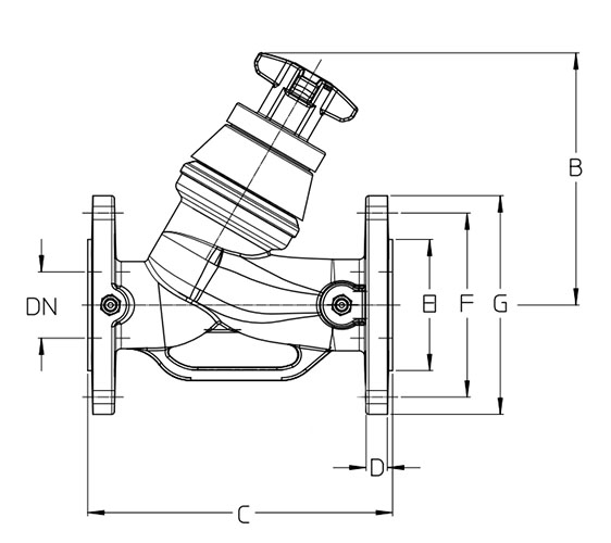 Вентиль балансировочный Cimberio 3739BDP Ду65 Ру16 ручной, чугунный, с тройником, с измерительными ниппелями