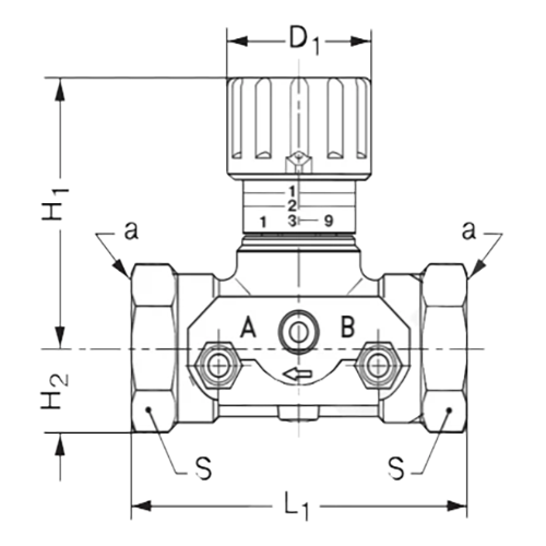 Клапаны балансировочные Danfoss CNT 1/2″-2″ Ду15-50 Ру16 ручные, В/Р муфтовые, с измерительными ниппелями, корпус - латунь