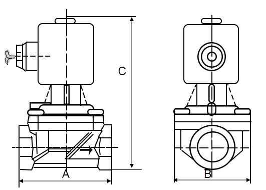 Клапан электромагнитный соленоидный двухходовой DN.ru-VS2W-701 P-Z-NC Ду20 (3/4 дюйм) Ру10 с нулевым перепадом давления, нормально закрытый, корпус - сталь 304, уплотнение - PTFE, резьба G, с катушкой YS-018 220В
