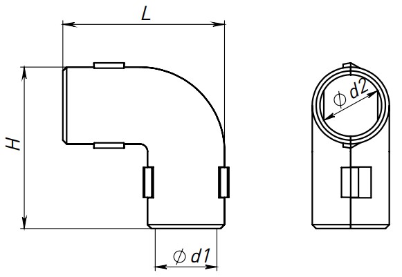 Углы соединительные EKF UG-T Дн16-32 90° для гладких труб, материал – полипропилен, цвет – серый