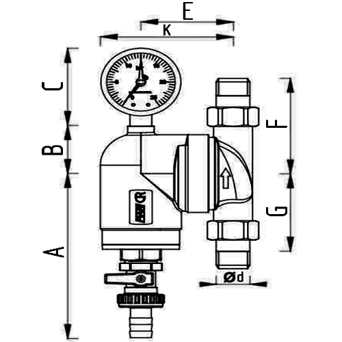 Фильтр сетчатый FAR FA 39A3 1/2” Ду15 Ру25 НР, латунный, размер фильтрующей сетки 300 мкм, под манометр, хромированный с поворотным соединением