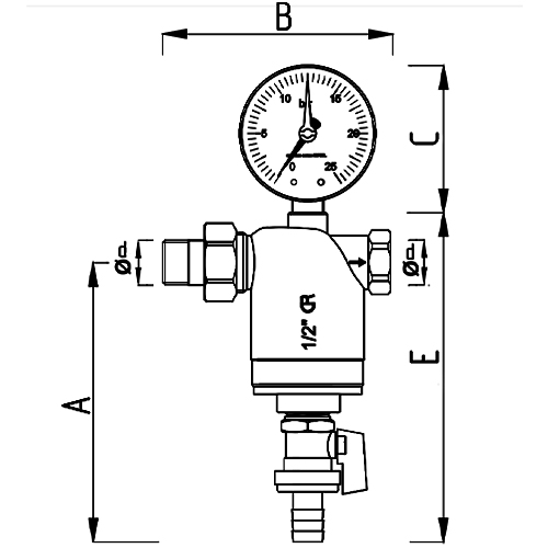 Фильтр сетчатый FAR FA 3946 1” Ду25 Ру25 НР-BР, латунный, размер фильтрующей сетки 100 мкм, с манометром, хромированный