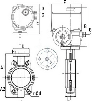 Затвор дисковый поворотный Genebre 2103 Ду125 Ру16 с взрывозащищенным электроприводом ГЗ-ОФВ-70/5,5М, 220В