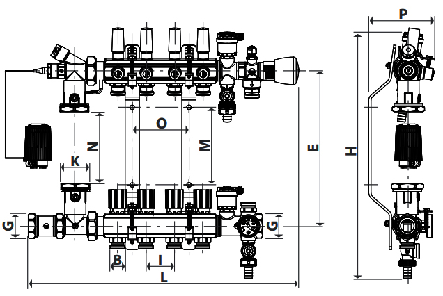Коллекторная группа Giacomini R557F 1″x3/4″x3 Ду25х20 Ру10 под евроконус, с расходомерами 