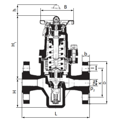 Клапаны редукционные Гранрег KAT41-04F 1/2-1″ Ду15-25 Ру40 диапазон рабочих давлений 3.5-8.6 бар, тип присоединения-фланцевый