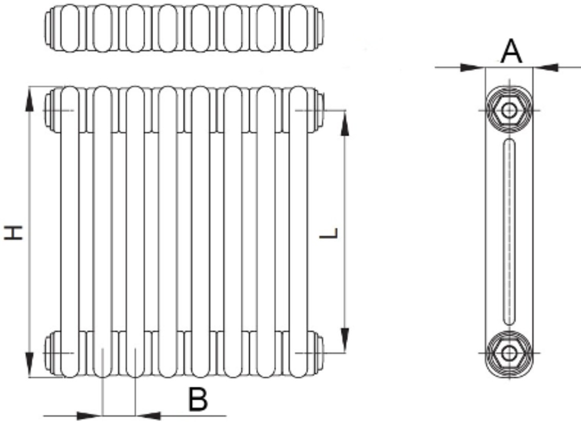 Радиаторы стальные трубчатые IRSAP Tesi 2 высота 2000 мм, 4-20 секций, теплоотдача 707-3536 Вт, присоединение G1/2″, нижнее подключение - термостат снизу T26, цвет - белый