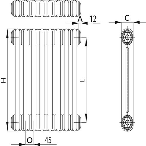 Радиаторы стальные трубчатые IRSAP Tesi 2 высота 1000 мм, 11-14 секций, присоединение G1/2″, нижнее подключение без клапана T18, цвет - прозрачный лак